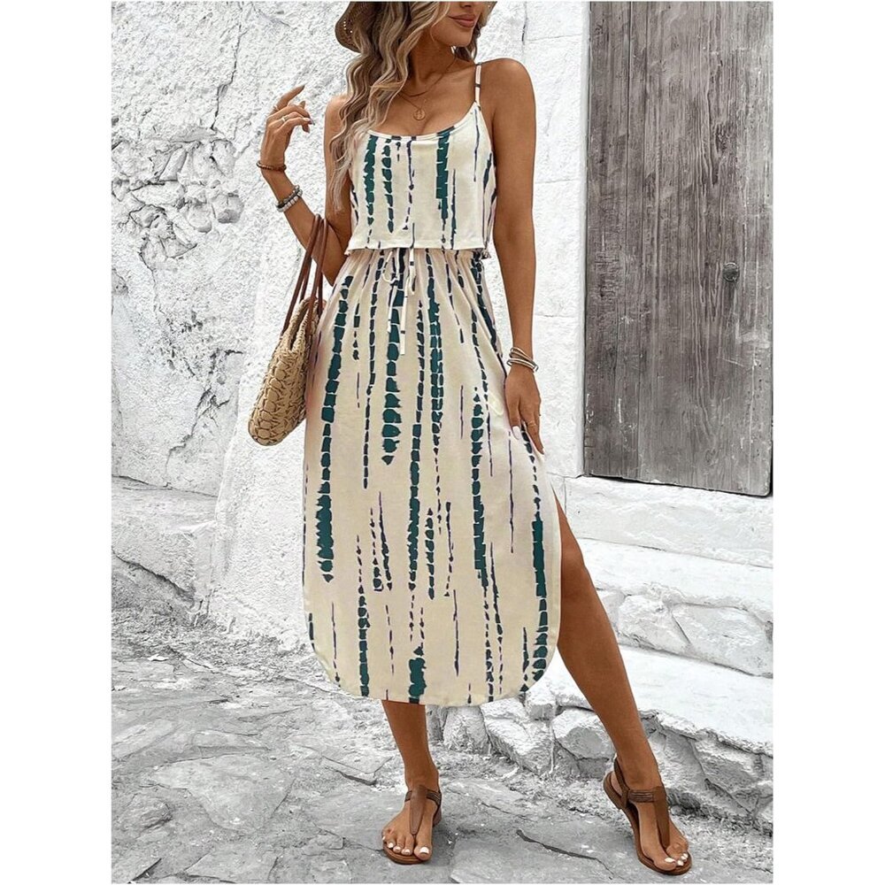 Women's Tie Dye Spaghetti Strap Cami Dress Midi Sleeveless Night Out - Picture 6 of 6